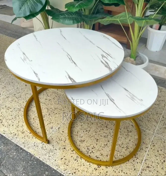 Luxury White Marble Gold Coffee Table Set