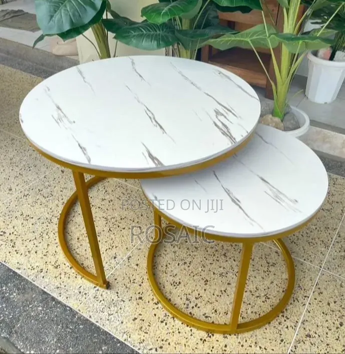 Luxury White Marble Gold Coffee Table Set