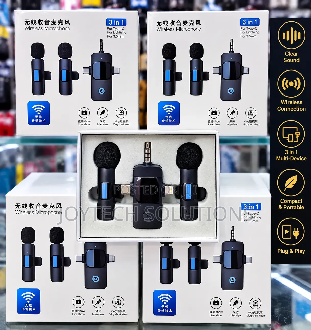 3-in-1 Wireless Lavalier Mic for iPhone and All Types C Phones.