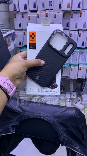 Dark Blue Spigen Enzo MagFit Carbon Phone Case for iPhone 17 Pro Max
