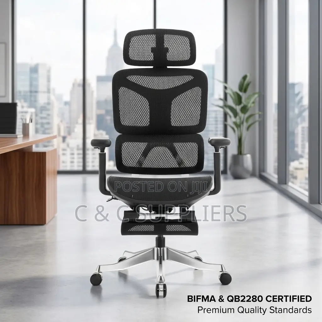 Height-Adjustable Mesh Chair With Footrest