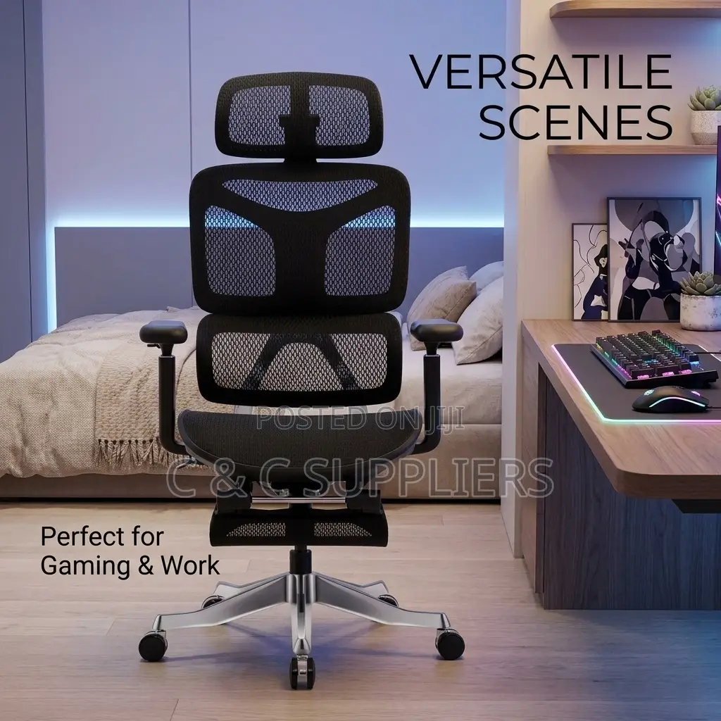 Height-Adjustable Mesh Chair With Footrest