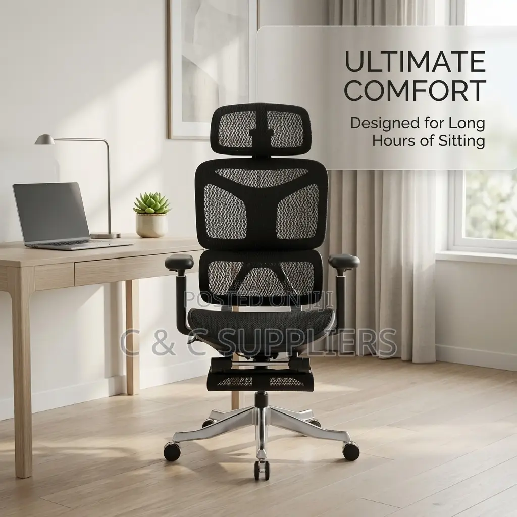Height-Adjustable Mesh Chair With Footrest