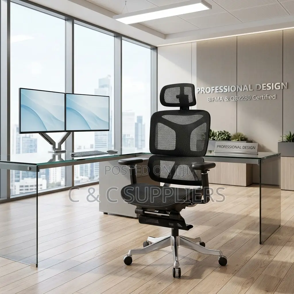 Height-Adjustable Mesh Chair With Footrest
