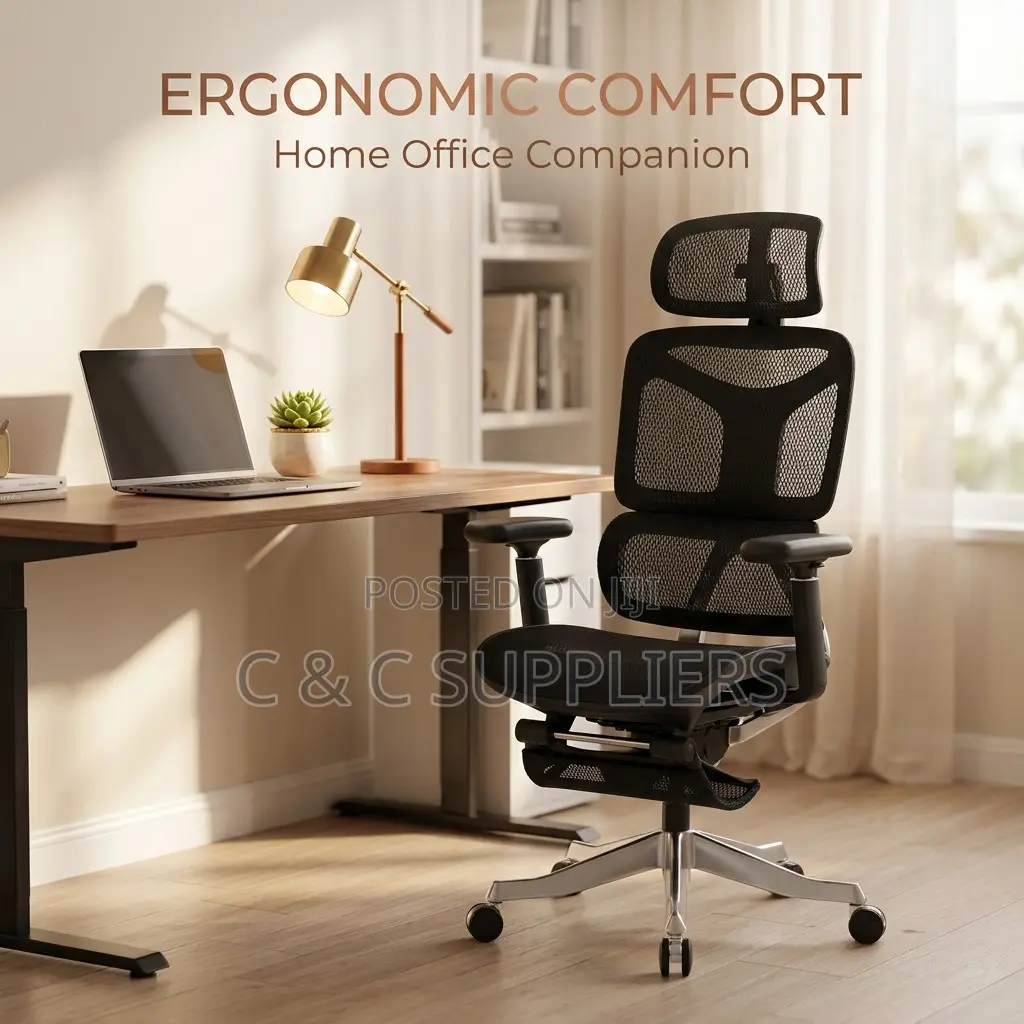 Height-Adjustable Mesh Chair With Footrest