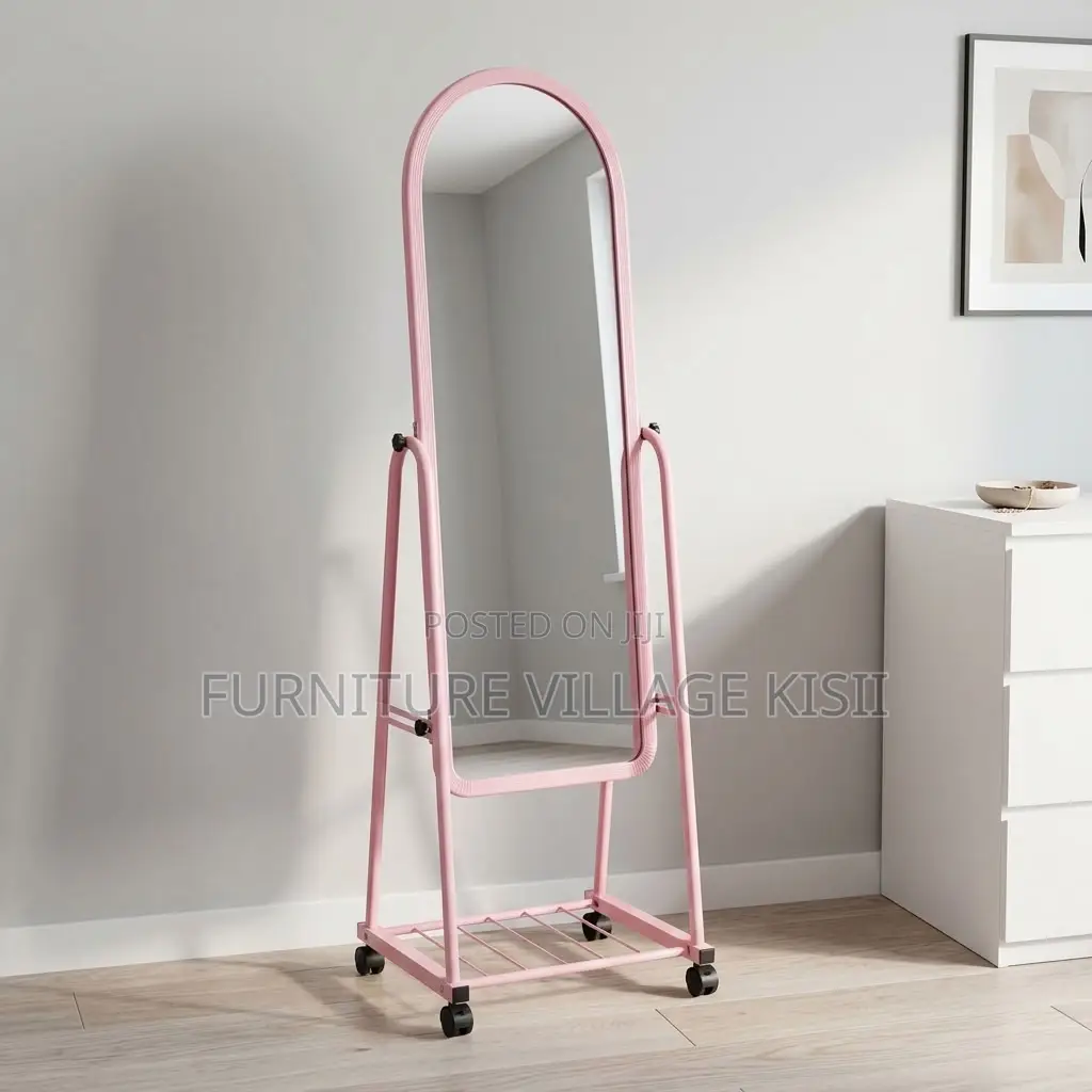 Pink Dressing Mirror With Wheels