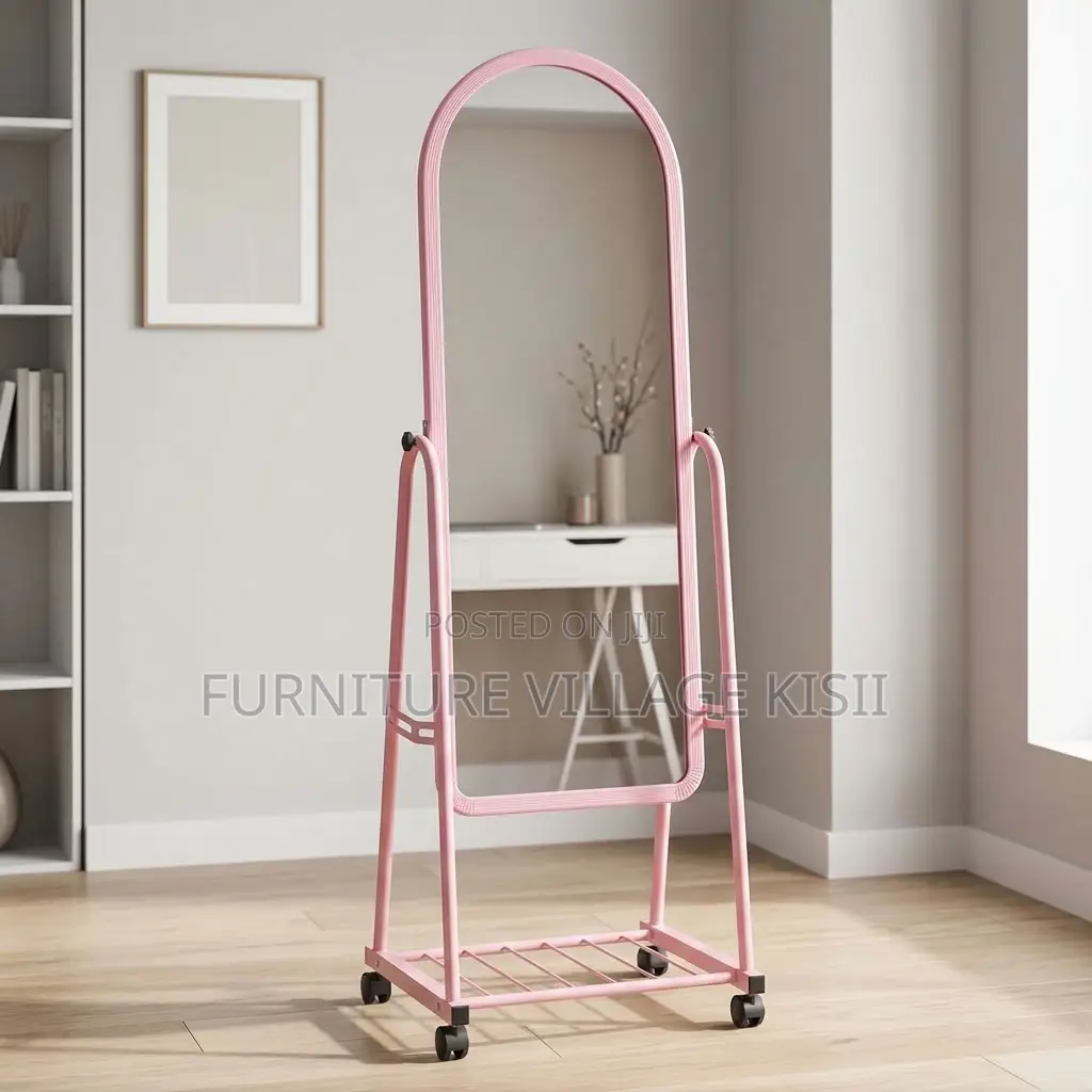 Pink Dressing Mirror With Wheels