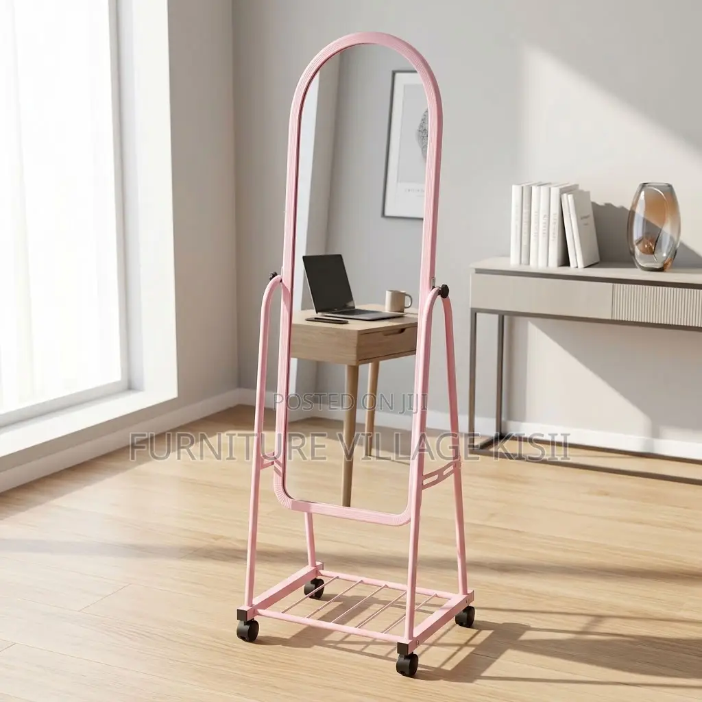 Pink Dressing Mirror With Wheels