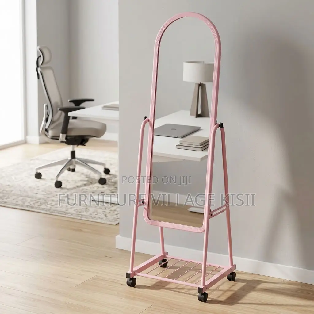 Pink Dressing Mirror With Wheels