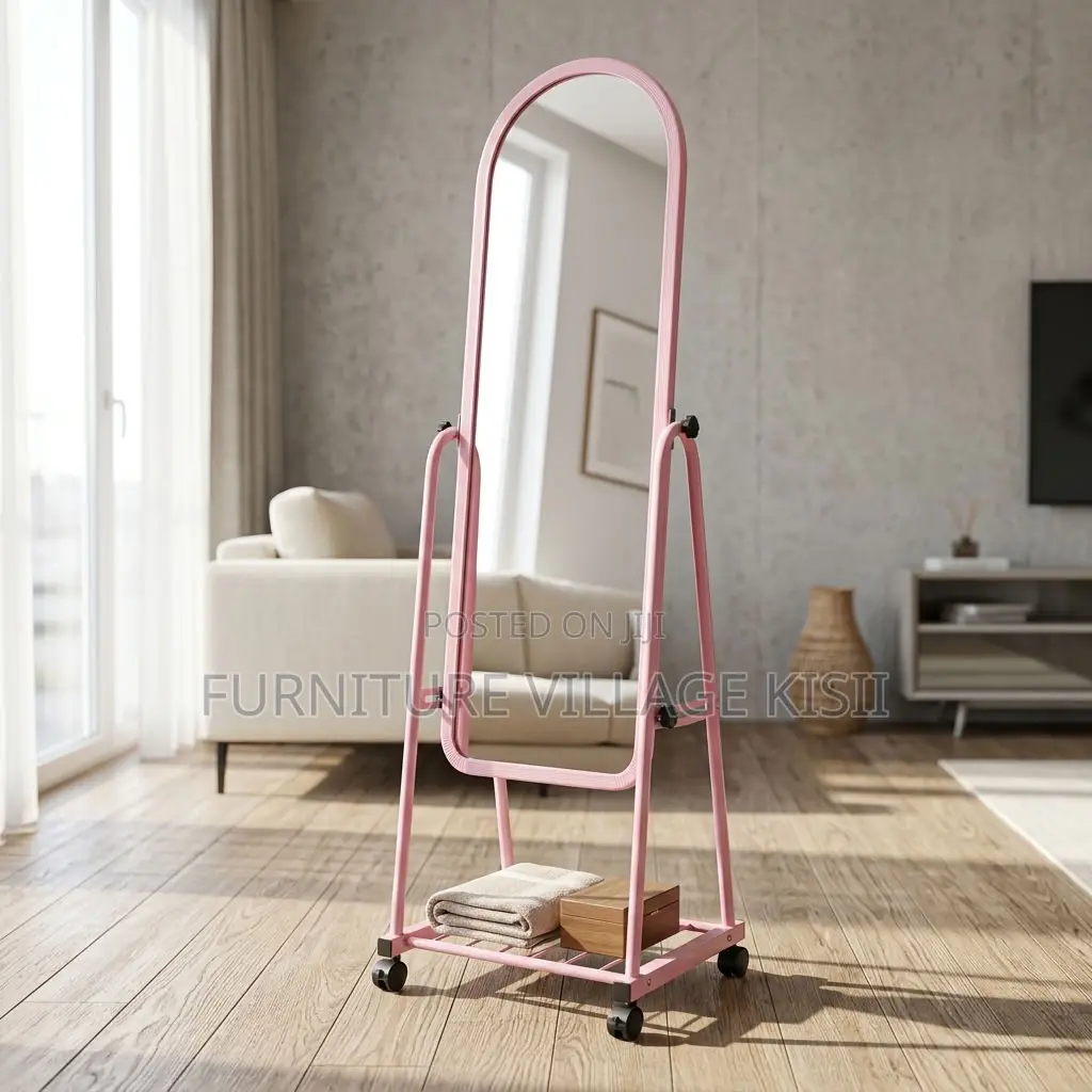 Pink Dressing Mirror With Wheels