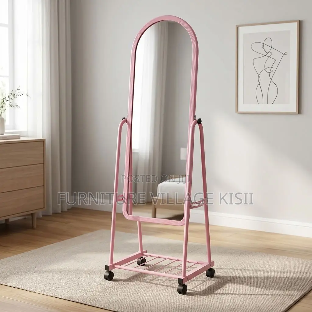 Pink Dressing Mirror With Wheels