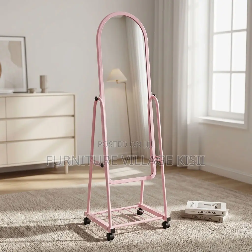 Pink Dressing Mirror With Wheels