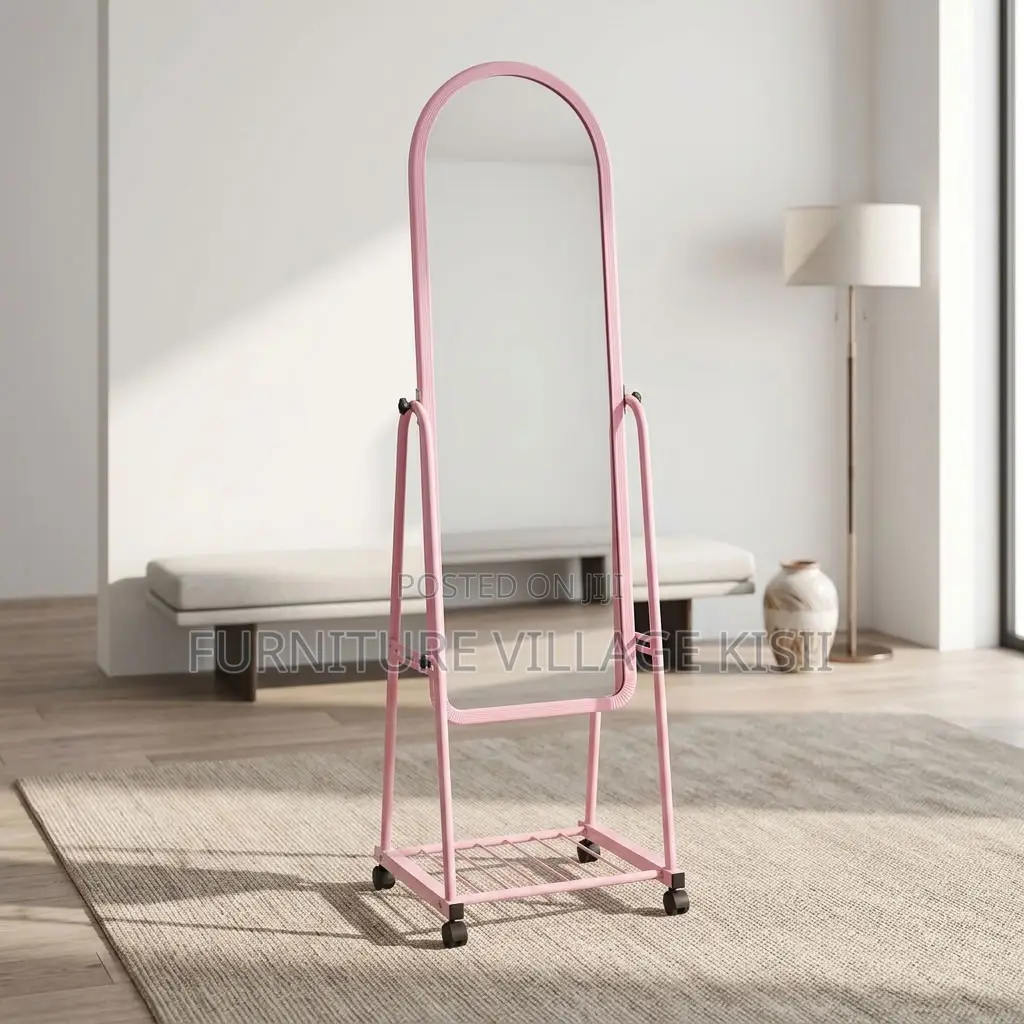 Pink Dressing Mirror With Wheels
