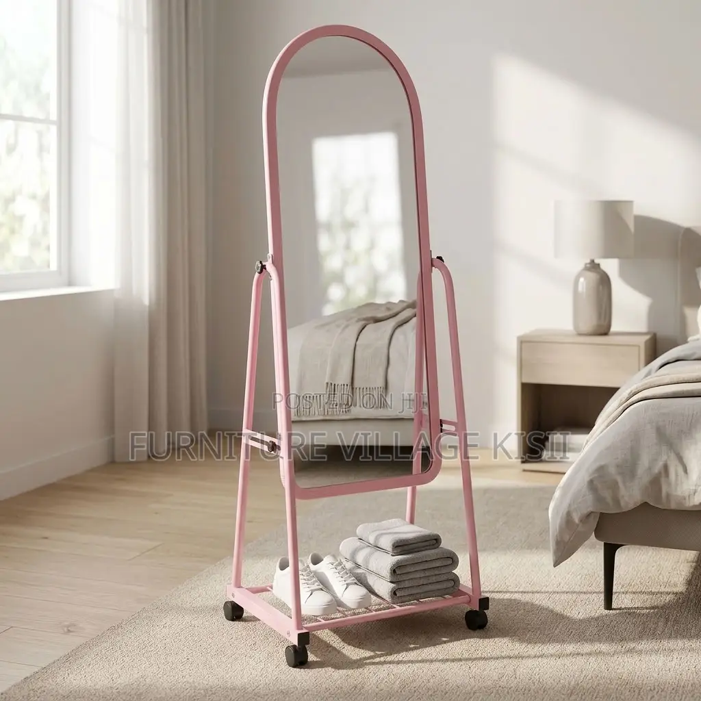 Pink Dressing Mirror With Wheels