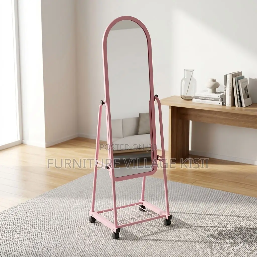 Pink Dressing Mirror With Wheels