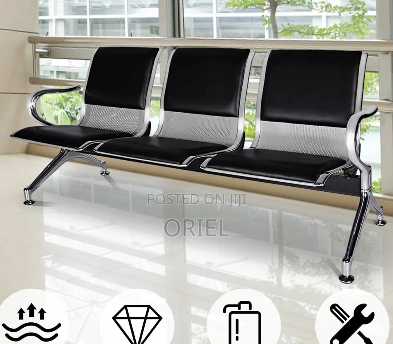 Padded 3-Person Bench – Comfortable Office Reception Waiting Seat
