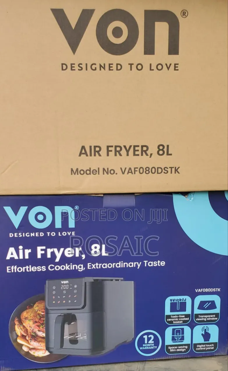 Von 8L Air Fryer – Ceramic Coated Basket Viewing Window