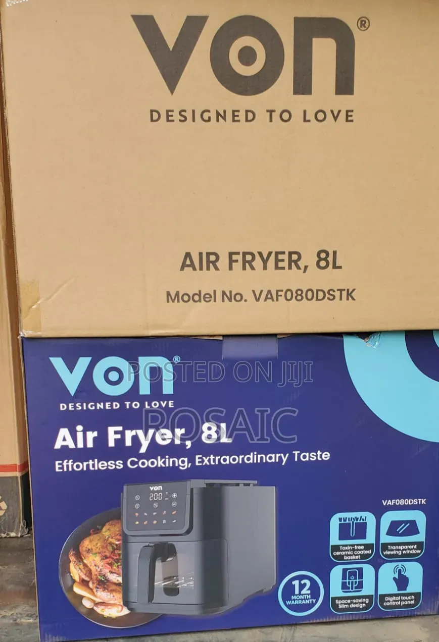 Von 8L Air Fryer – Ceramic Coated Basket Viewing Window