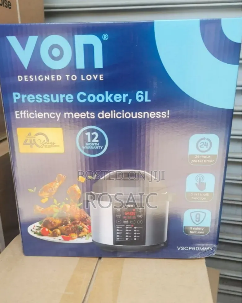 Von 6L Pressure Cooker – 9 Safety Features Preset Timer
