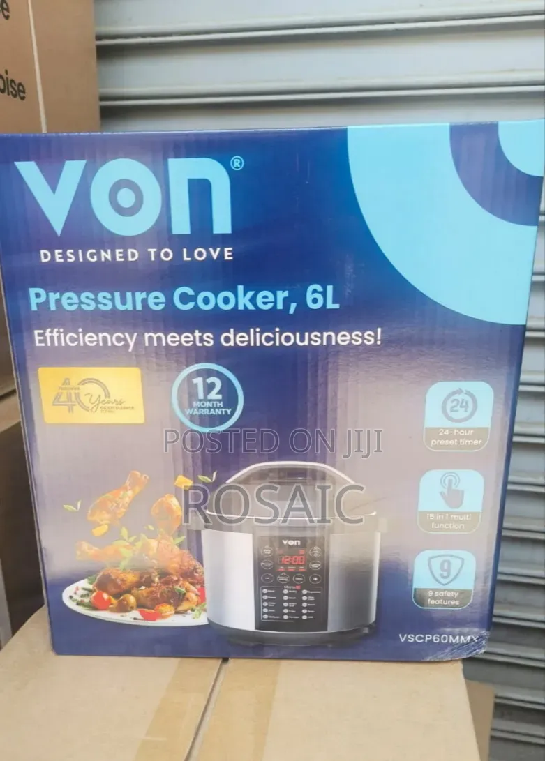 Von 6L Pressure Cooker – 9 Safety Features Preset Timer