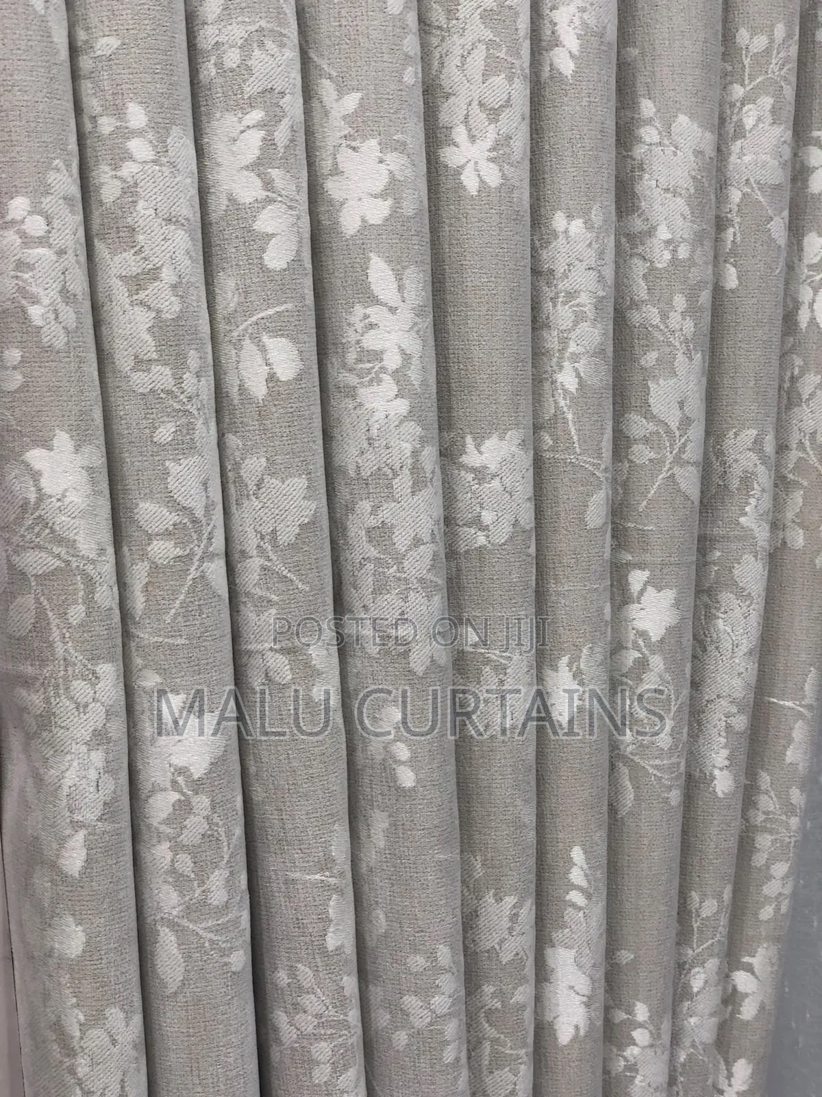 Taupe Beige With White Floral Jacquard Curtain