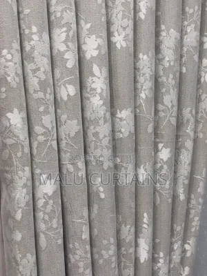 Taupe Beige With White Floral Jacquard Curtain