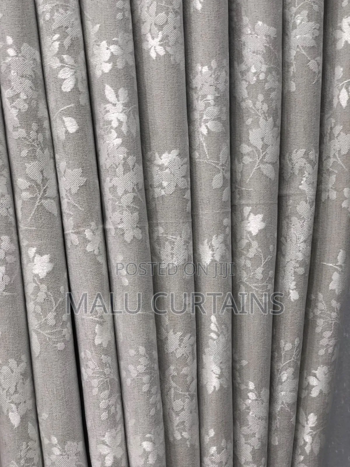 Taupe Beige With White Floral Jacquard Curtain