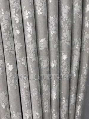 Taupe Beige With White Floral Jacquard Curtain