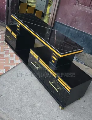 Executive TV Stand – Marble Top With Gold Trim Drawers