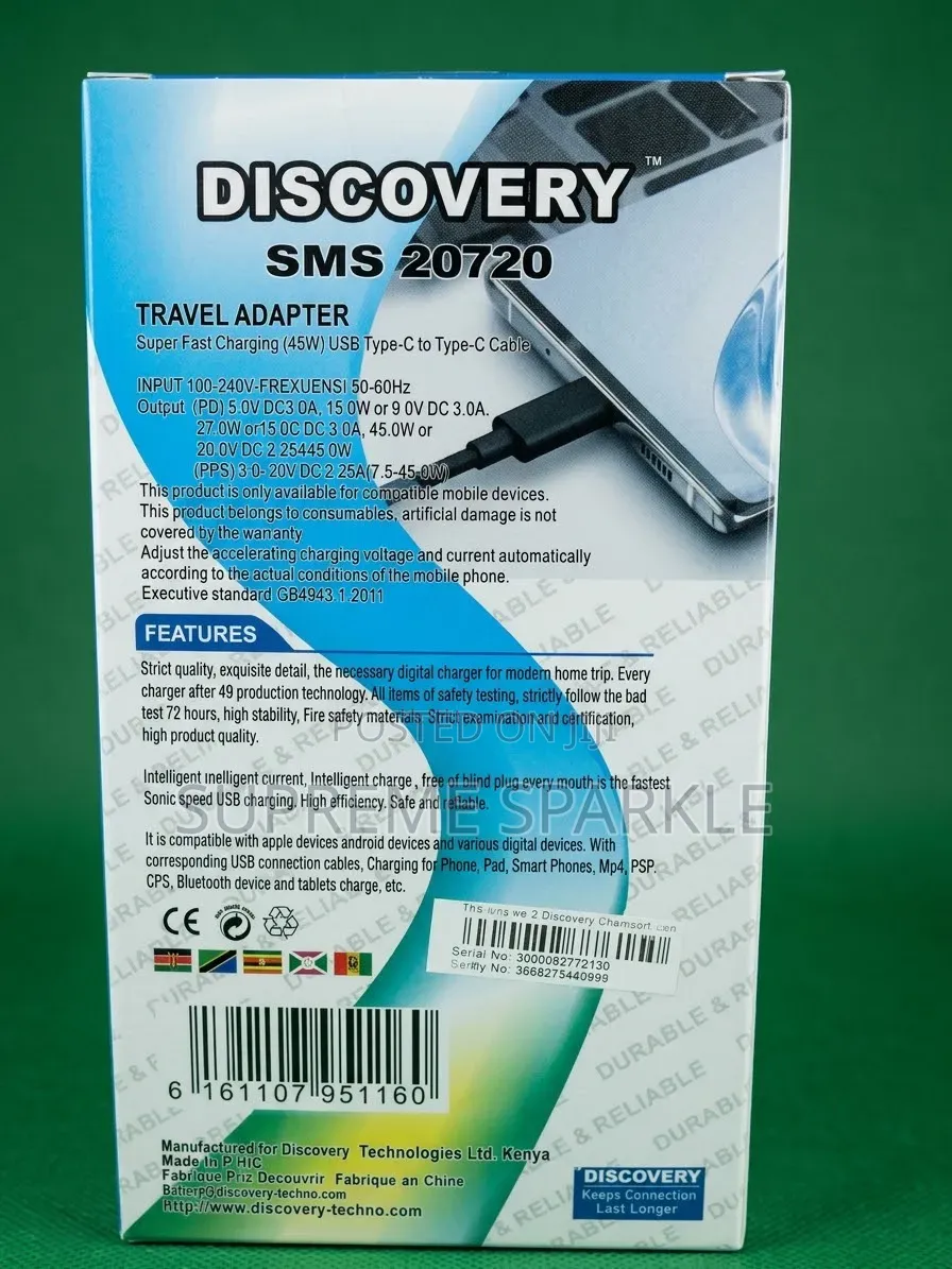 45W Fast Charger C to C DISCOVERY PD-45 Power Adapter