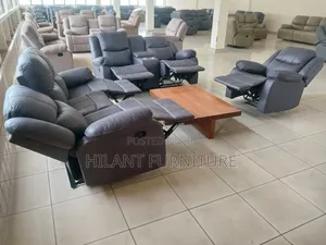 Standard Size Gray Soft Fabric Elegant Six-Seater Recliner Sofa