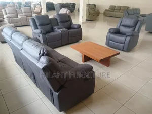 Standard Size Gray Soft Fabric Elegant Six-Seater Recliner Sofa