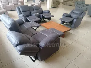 Standard Size Gray Soft Fabric Elegant Six-Seater Recliner Sofa