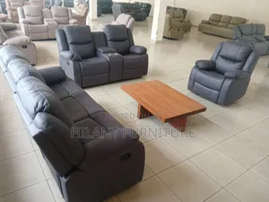 Standard Size Gray Soft Fabric Elegant Six-Seater Recliner Sofa
