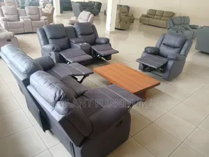 Standard Size Gray Soft Fabric Elegant Six-Seater Recliner Sofa