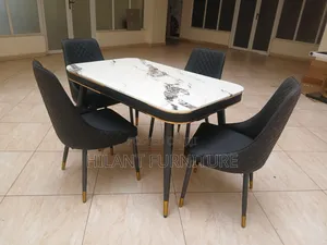 Modern 4-Seater Marble Top Dining Set With Gold Accents