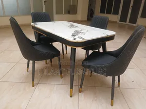 Modern 4-Seater Marble Top Dining Set With Gold Accents