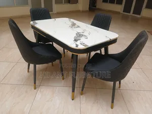 Modern 4-Seater Marble Top Dining Set With Gold Accents
