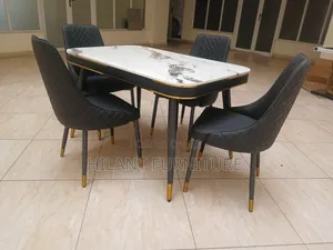 Modern 4-Seater Marble Top Dining Set With Gold Accents