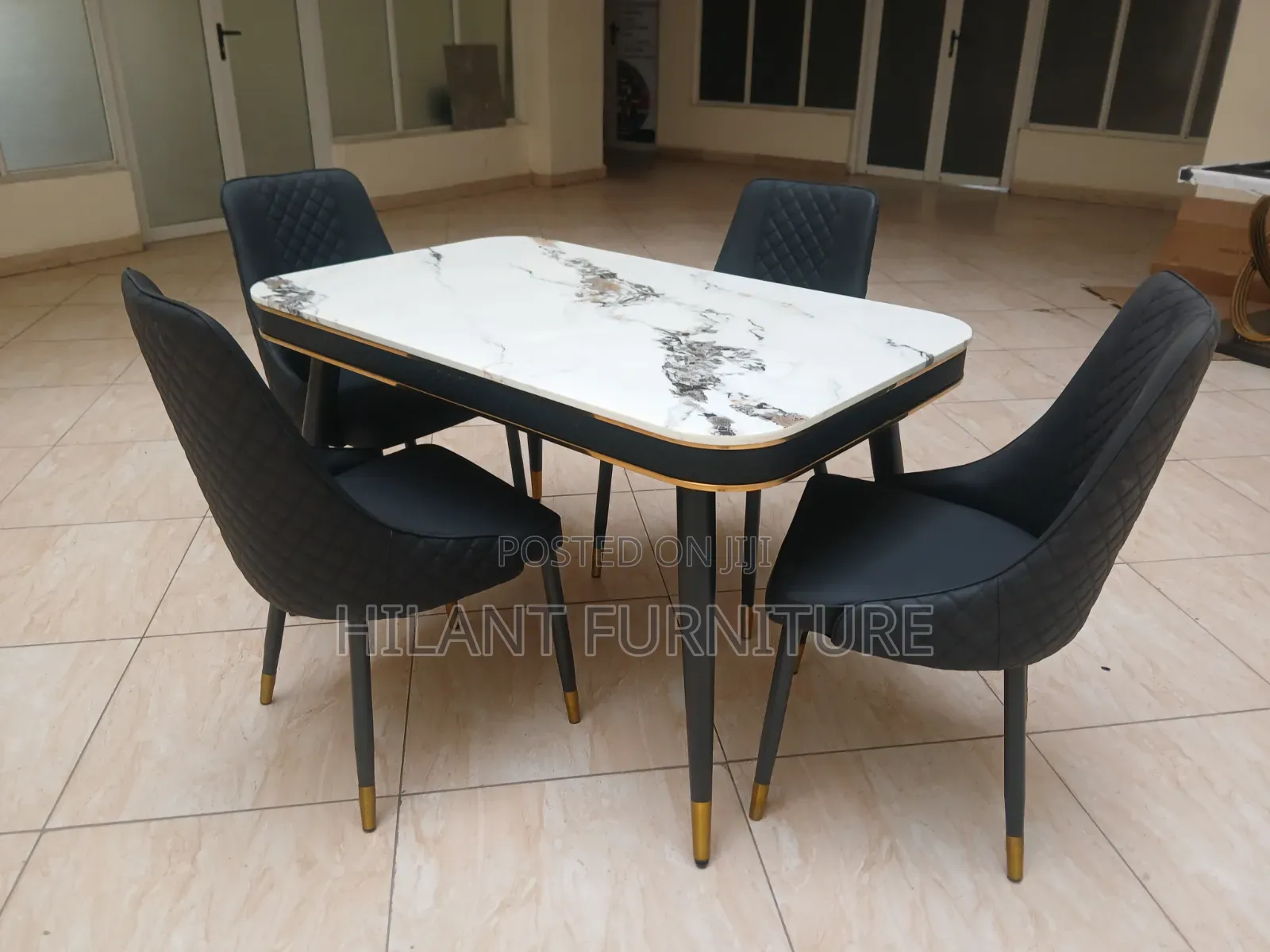 Modern 4-Seater Marble Top Dining Set
