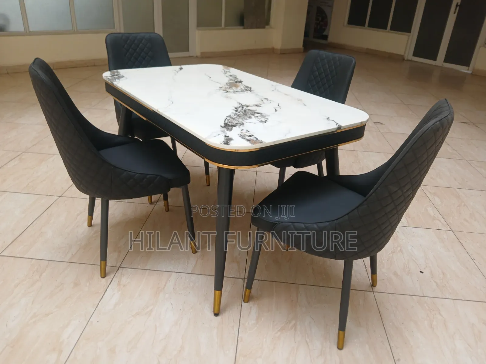 Modern 4-Seater Marble Top Dining Set