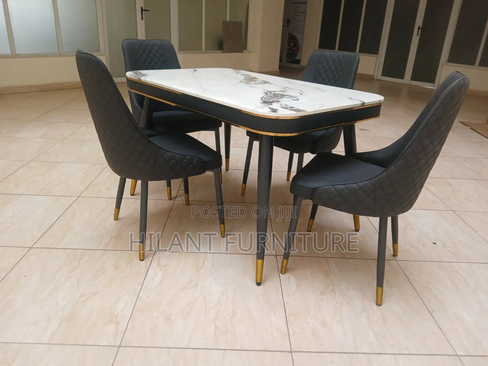 Modern 4-Seater Marble Top Dining Set