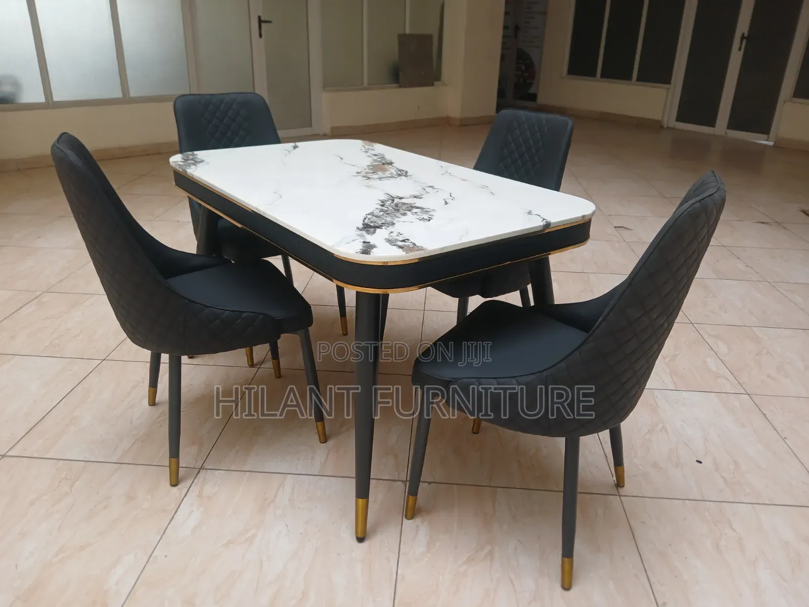 Modern 4-Seater Marble Top Dining Set