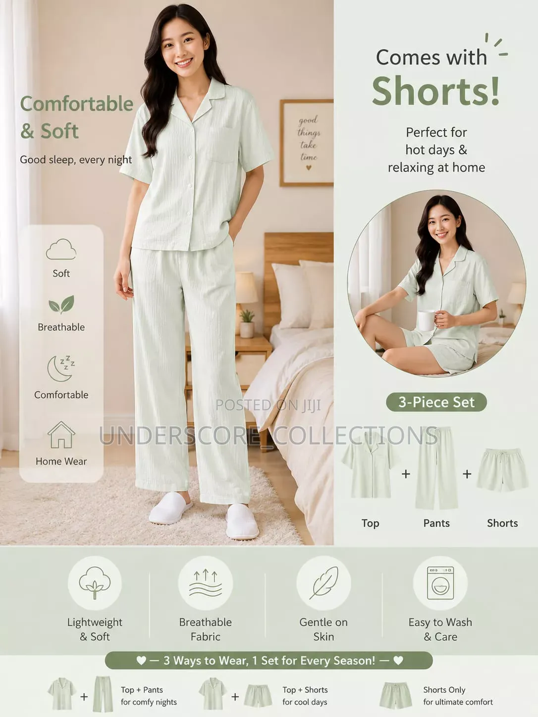 Quality Three Piece Cotton Pajama Set