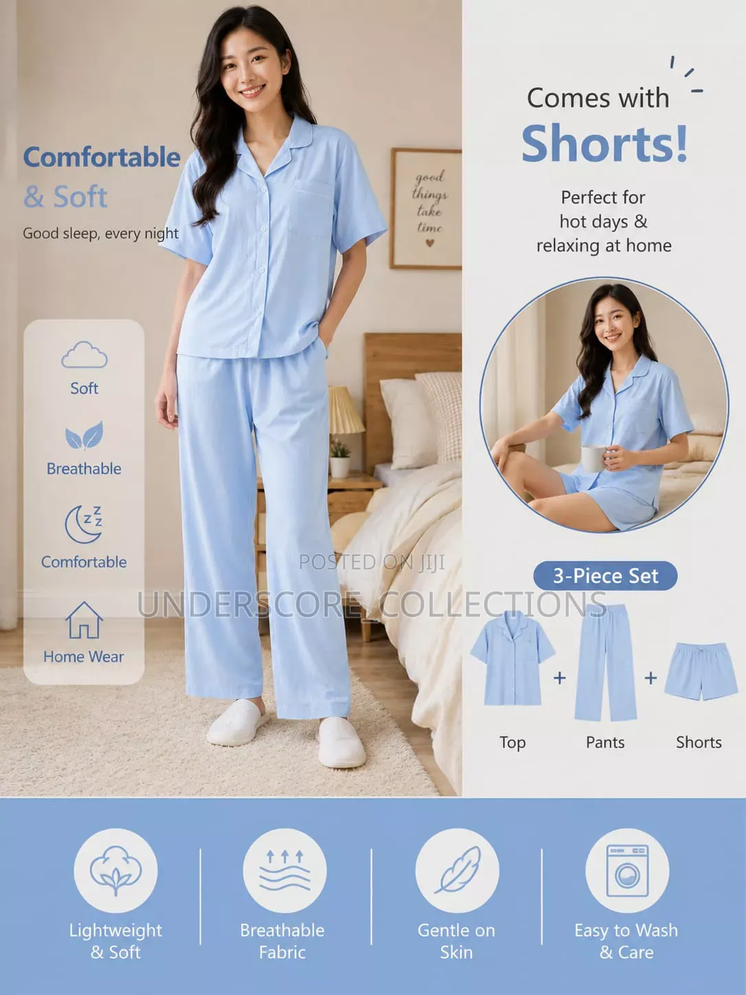 Quality Three Piece Cotton Pajama Set