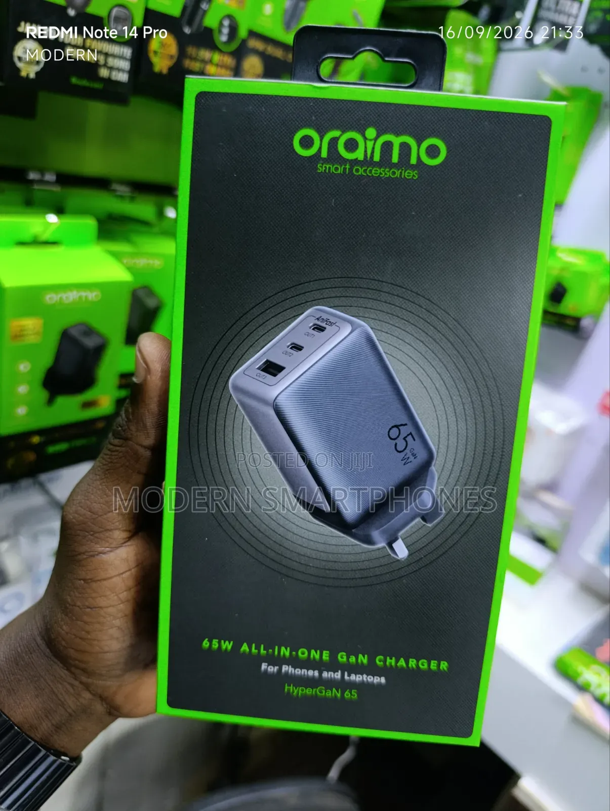 Oraimo HyperGaN 65 65W GaN Wall Charger Kit Laptop and Phone Charger.