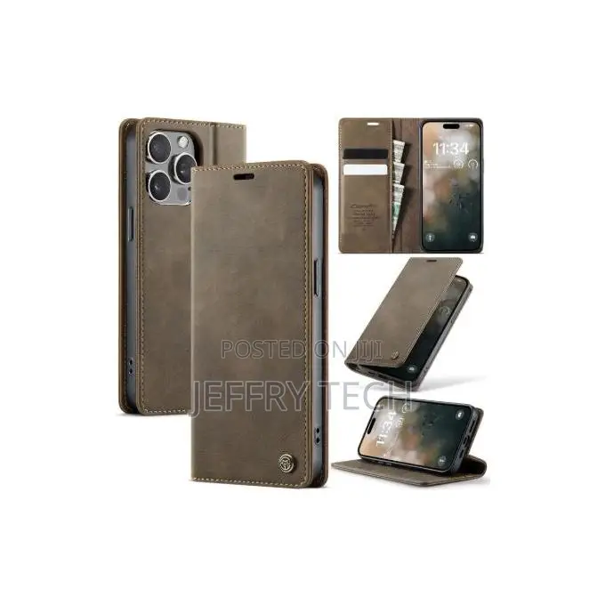CaseMe Leather Wallet Flip Case for iPhone 14 Pro Max - Coffee