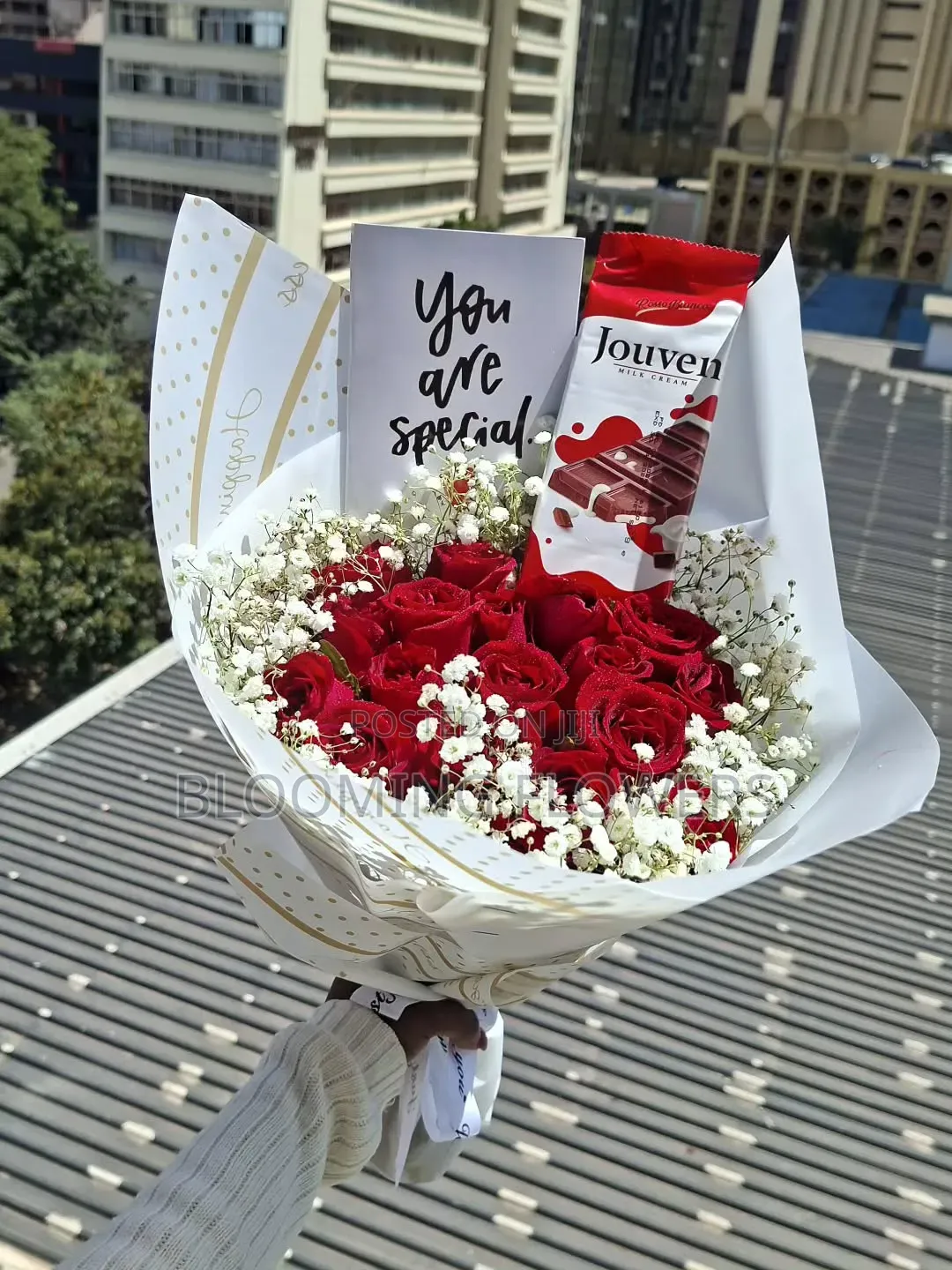 Flower Bouquet + Chocolate Roses + Necklace + Free Gift Card