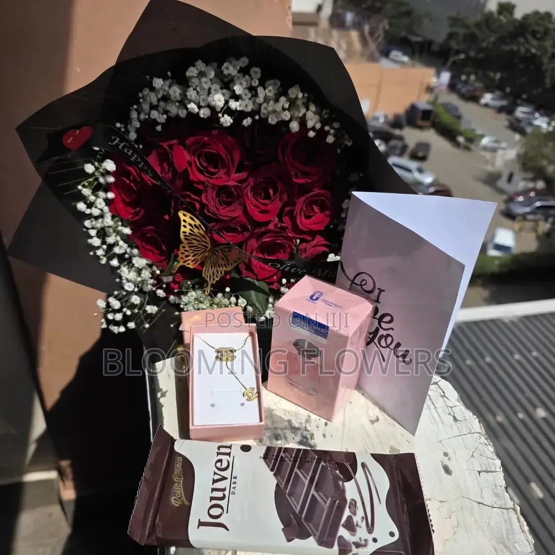 Flower Bouquet + Chocolate Roses + Necklace + Free Gift Card