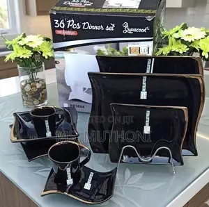  Black , Gold Rimmed Eclipse 36 PCs Dinner Set